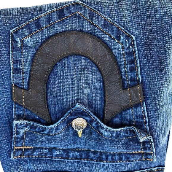 Vintage True Religion Jeans Size 32 STRAIGHT Blue Leather Tab - Picture 7 of 10